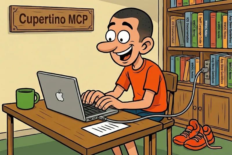 Jorge desarrollando con Cupertino MCP, rodeado de documentación de Apple organizada y accesible desde Claude.