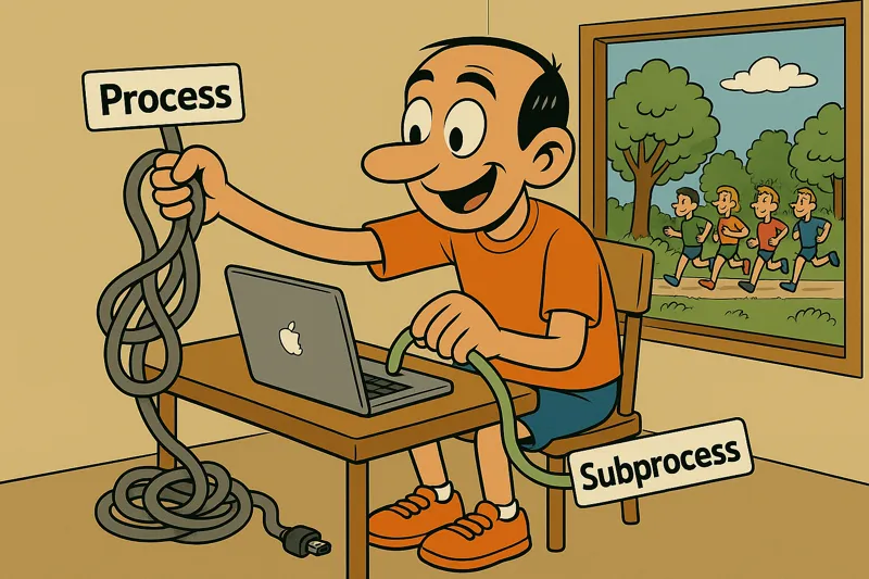 Varios Jorges corriendo en una carrera de relevos, cada uno pasando un testigo con forma del logo de Swift al siguiente, representando la migración de Process a Subprocess.